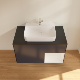 Тумба под раковину Villeroy & Boch Finion 100х50,1 см с подсветкой МДФ темно-синий матовый лак/стекло черное матовое G372GFHG