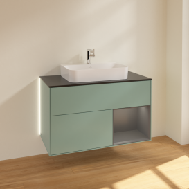 Тумба под раковину Villeroy & Boch Finion 100х50,1 см с подсветкой МДФ оливковый матовый лак/стекло черное матовое G372GKGM