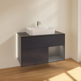 Тумба под раковину Villeroy & Boch Finion 100х50,1 см с подсветкой МДФ темно-синий матовый лак/стекло черное матовое G372GKHG