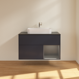 Тумба под раковину Villeroy & Boch Finion 100х50,1 см с подсветкой МДФ темно-синий матовый лак/стекло черное матовое G372GKHG