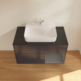 Тумба под раковину Villeroy & Boch Finion 100х50,1 см с подсветкой МДФ темно-синий матовый лак/стекло черное матовое G372GKHG