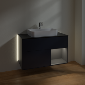 Тумба под раковину Villeroy & Boch Finion 100х50,1 см с подсветкой МДФ темно-синий матовый лак/стекло черное матовое G372GKHG