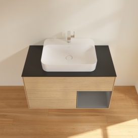 Тумба под раковину Villeroy & Boch Finion 100х50,1 см с подсветкой МДФ шпон дуба/стекло черное матовое G372GKPC