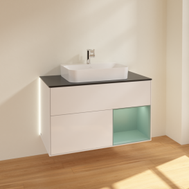 Тумба под раковину Villeroy & Boch Finion 100х50,1 см с подсветкой МДФ глянцевый белый лак/стекло черное матовое G372GMGF