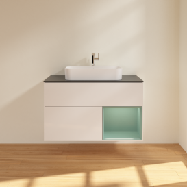 Тумба под раковину Villeroy & Boch Finion 100х50,1 см с подсветкой МДФ глянцевый белый лак/стекло черное матовое G372GMGF