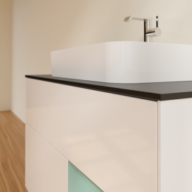 Тумба под раковину Villeroy & Boch Finion 100х50,1 см с подсветкой МДФ глянцевый белый лак/стекло черное матовое G372GMGF