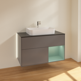 Тумба под раковину Villeroy & Boch Finion 100х50,1 см с подсветкой МДФ антрацит матовый лак/стекло черное матовое G372GMGK