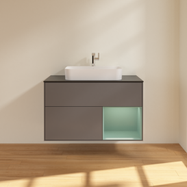 Тумба под раковину Villeroy & Boch Finion 100х50,1 см с подсветкой МДФ антрацит матовый лак/стекло черное матовое G372GMGK