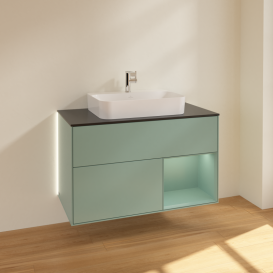 Тумба под раковину Villeroy & Boch Finion 100х50,1 см с подсветкой МДФ оливковый матовый лак/стекло черное матовое G372GMGM