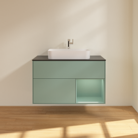 Тумба под раковину Villeroy & Boch Finion 100х50,1 см с подсветкой МДФ оливковый матовый лак/стекло черное матовое G372GMGM