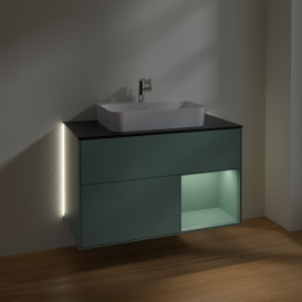 Тумба под раковину Villeroy & Boch Finion 100х50,1 см с подсветкой МДФ оливковый матовый лак/стекло черное матовое G372GMGM