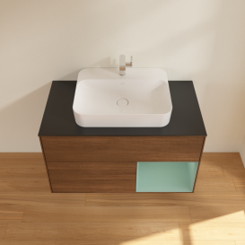 Тумба под раковину Villeroy & Boch Finion 100х50,1 см с подсветкой МДФ шпон грецкого ореха/стекло черное матовое G372GMGN