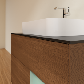 Тумба под раковину Villeroy & Boch Finion 100х50,1 см с подсветкой МДФ шпон грецкого ореха/стекло черное матовое G372GMGN