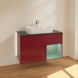 Тумба под раковину Villeroy & Boch Finion 100х50,1 см с подсветкой МДФ пион матовый лак/стекло черное матовое G372GMHB