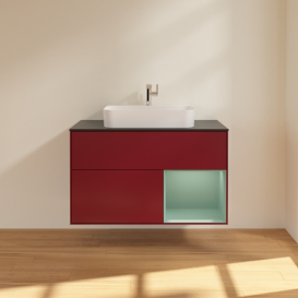 Тумба под раковину Villeroy & Boch Finion 100х50,1 см с подсветкой МДФ пион матовый лак/стекло черное матовое G372GMHB