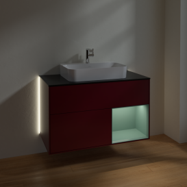 Тумба под раковину Villeroy & Boch Finion 100х50,1 см с подсветкой МДФ пион матовый лак/стекло черное матовое G372GMHB