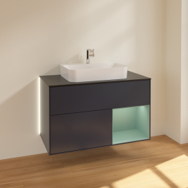 Тумба под раковину Villeroy & Boch Finion 100х50,1 см с подсветкой МДФ темно-синий матовый лак/стекло черное матовое G372GMHG
