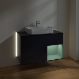 Тумба под раковину Villeroy & Boch Finion 100х50,1 см с подсветкой МДФ темно-синий матовый лак/стекло черное матовое G372GMHG