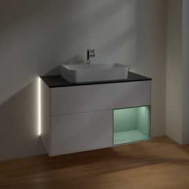 Тумба под раковину Villeroy & Boch Finion 100х50,1 см с подсветкой МДФ белый матовый лак/стекло черное матовое G372GMMT