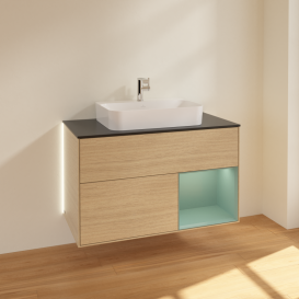 Тумба під раковину Villeroy & Boch Finion 100х50,1 см із підсвічуванням МДФ шпон дуба/скло чорне матове G372GMPC