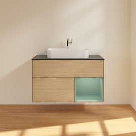 Тумба под раковину Villeroy & Boch Finion 100х50,1 см с подсветкой МДФ шпон дуба/стекло черное матовое G372GMPC