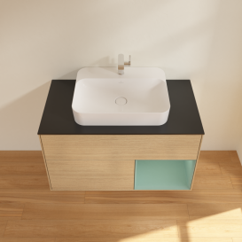 Тумба под раковину Villeroy & Boch Finion 100х50,1 см с подсветкой МДФ шпон дуба/стекло черное матовое G372GMPC