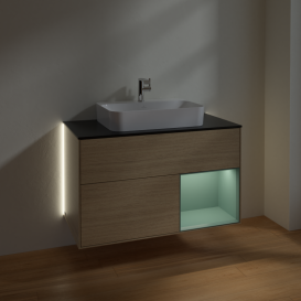 Тумба под раковину Villeroy & Boch Finion 100х50,1 см с подсветкой МДФ шпон дуба/стекло черное матовое G372GMPC