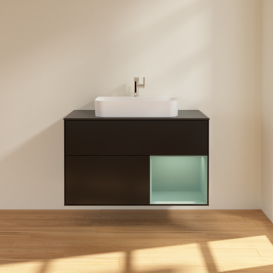 Тумба под раковину Villeroy & Boch Finion 100х50,1 см с подсветкой МДФ черный матовый лак/стекло черное матовое G372GMPD