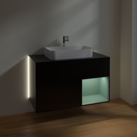 Тумба под раковину Villeroy & Boch Finion 100х50,1 см с подсветкой МДФ черный матовый лак/стекло черное матовое G372GMPD