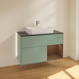 Тумба под раковину Villeroy & Boch Finion 100х50,1 см с подсветкой МДФ оливковый матовый лак/стекло черное матовое G372GNGM