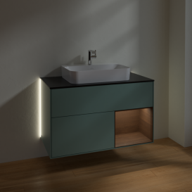 Тумба под раковину Villeroy & Boch Finion 100х50,1 см с подсветкой МДФ оливковый матовый лак/стекло черное матовое G372GNGM