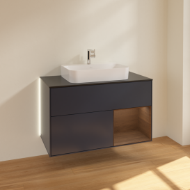 Тумба под раковину Villeroy & Boch Finion 100х50,1 см с подсветкой МДФ темно-синий матовый лак/стекло черное матовое G372GNHG