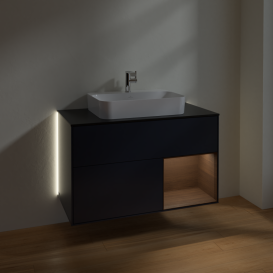 Тумба под раковину Villeroy & Boch Finion 100х50,1 см с подсветкой МДФ темно-синий матовый лак/стекло черное матовое G372GNHG