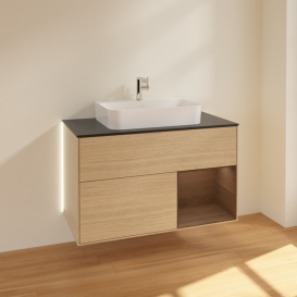 Тумба под раковину Villeroy & Boch Finion 100х50,1 см с подсветкой МДФ шпон дуба/стекло черное матовое G372GNPC