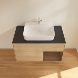 Тумба под раковину Villeroy & Boch Finion 100х50,1 см с подсветкой МДФ шпон дуба/стекло черное матовое G372GNPC