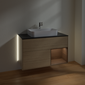 Тумба под раковину Villeroy & Boch Finion 100х50,1 см с подсветкой МДФ шпон дуба/стекло черное матовое G372GNPC
