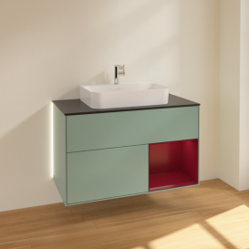 Тумба под раковину Villeroy & Boch Finion 100х50,1 см с подсветкой МДФ оливковый матовый лак/стекло черное матовое G372HBGM