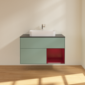 Тумба под раковину Villeroy & Boch Finion 100х50,1 см с подсветкой МДФ оливковый матовый лак/стекло черное матовое G372HBGM