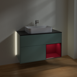 Тумба под раковину Villeroy & Boch Finion 100х50,1 см с подсветкой МДФ оливковый матовый лак/стекло черное матовое G372HBGM