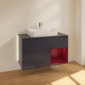 Тумба под раковину Villeroy & Boch Finion 100х50,1 см с подсветкой МДФ темно-синий матовый лак/стекло черное матовое G372HBHG