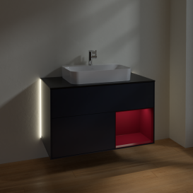 Тумба под раковину Villeroy & Boch Finion 100х50,1 см с подсветкой МДФ темно-синий матовый лак/стекло черное матовое G372HBHG