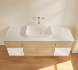 Тумба под раковину Villeroy & Boch Finion 160х50,1 см с подсветкой МДФ шпон дуба/стекло белое матовое G741GFPC