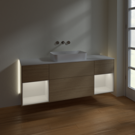 Тумба под раковину Villeroy & Boch Finion 160х50,1 см с подсветкой МДФ шпон дуба/стекло белое матовое G741GFPC