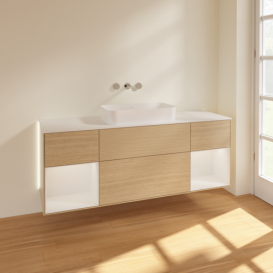 Тумба под раковину Villeroy & Boch Finion 160х50,1 см с подсветкой МДФ шпон дуба/стекло белое матовое G741GFPC