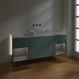 Тумба под раковину Villeroy & Boch Finion 160х50,1 см с подсветкой МДФ оливковый матовый лак/стекло белое матовое G741GKGM