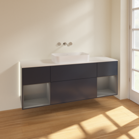 Тумба под раковину Villeroy & Boch Finion 160х50,1 см с подсветкой МДФ темно-синий матовый лак/стекло белое матовое G741GKHG
