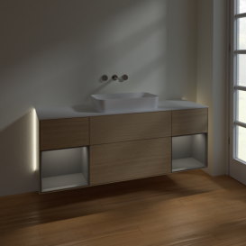 Тумба під раковину Villeroy & Boch Finion 160х50,1 см із підсвічуванням МДФ шпон дуба/скло біле матове G741GKPC