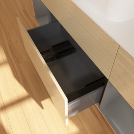 Тумба під раковину Villeroy & Boch Finion 160х50,1 см із підсвічуванням МДФ шпон дуба/скло біле матове G741GKPC