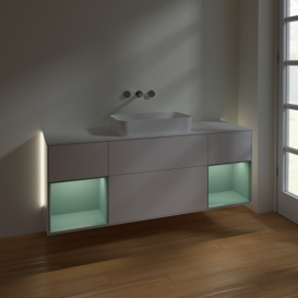 Тумба под раковину Villeroy & Boch Finion 160х50,1 см с подсветкой МДФ глянцевый белый лак/стекло белое матовое G741GMGF