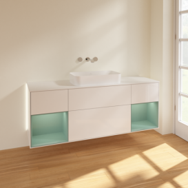 Тумба под раковину Villeroy & Boch Finion 160х50,1 см с подсветкой МДФ глянцевый белый лак/стекло белое матовое G741GMGF